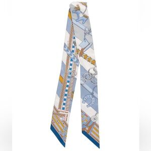 Authentic Hermes Brides Et Gris Silk Twilly Scarf.